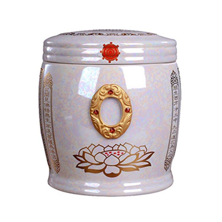 大号陶瓷骨灰罐金斗瓮双层捡骨坛骨灰盒骨灰盅镀金龙凤捡骨金坛