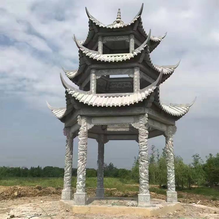 四角石凉亭园林石亭子中式仿古石亭造型丰富简约美观