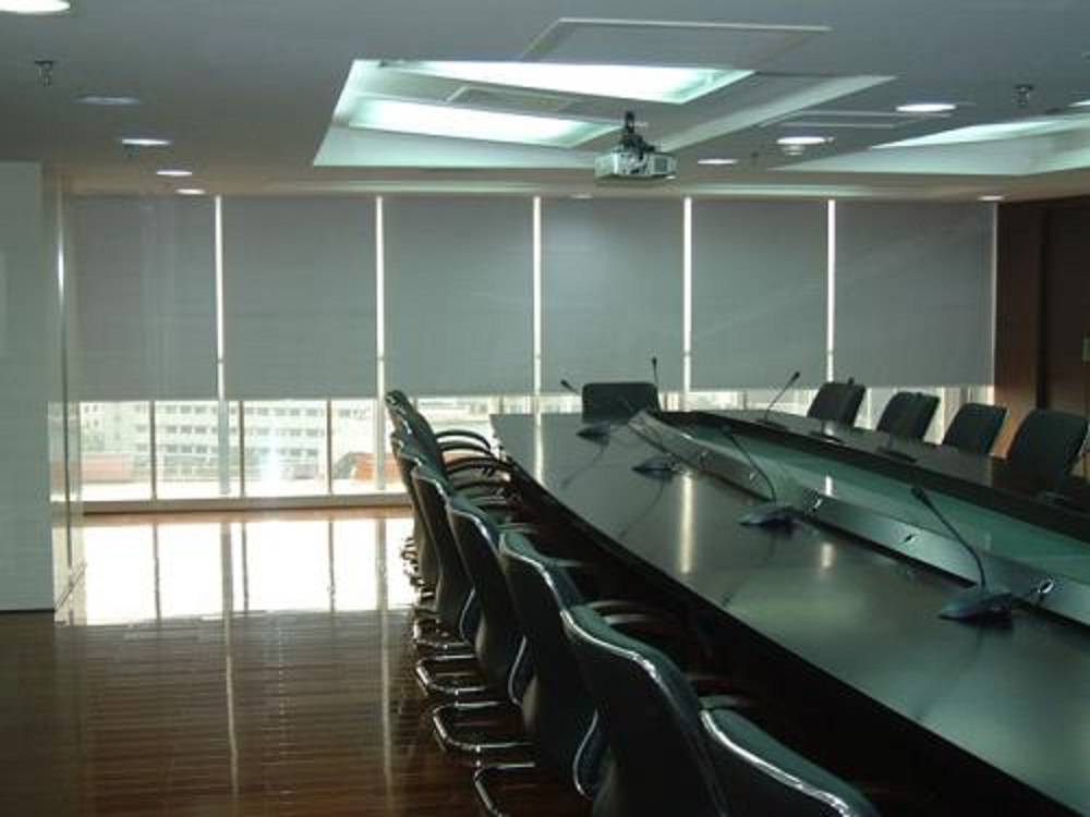 朝阳电动隔热窗帘办公遮阳卷帘会议室电动百叶窗学校酒店电动布艺窗帘