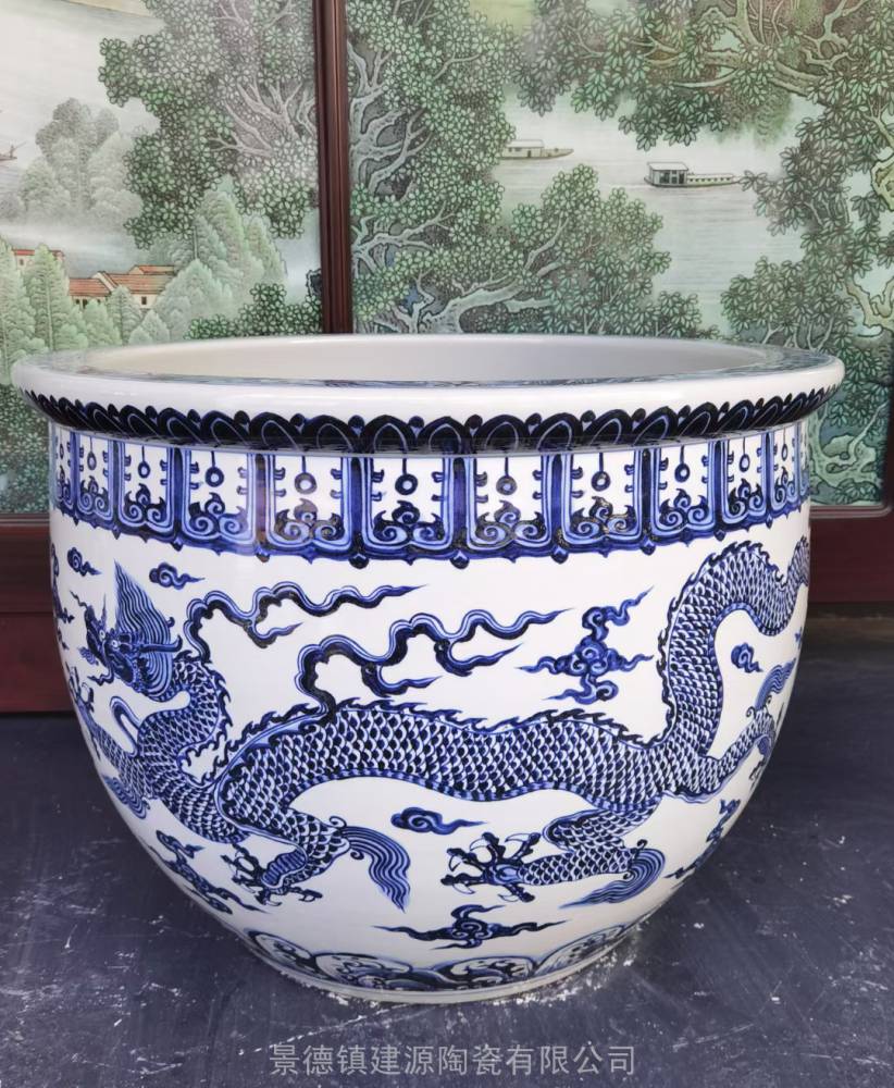 门海装饰陶瓷大缸摆件手工画陶瓷大鱼缸院子里养花养鱼大水缸