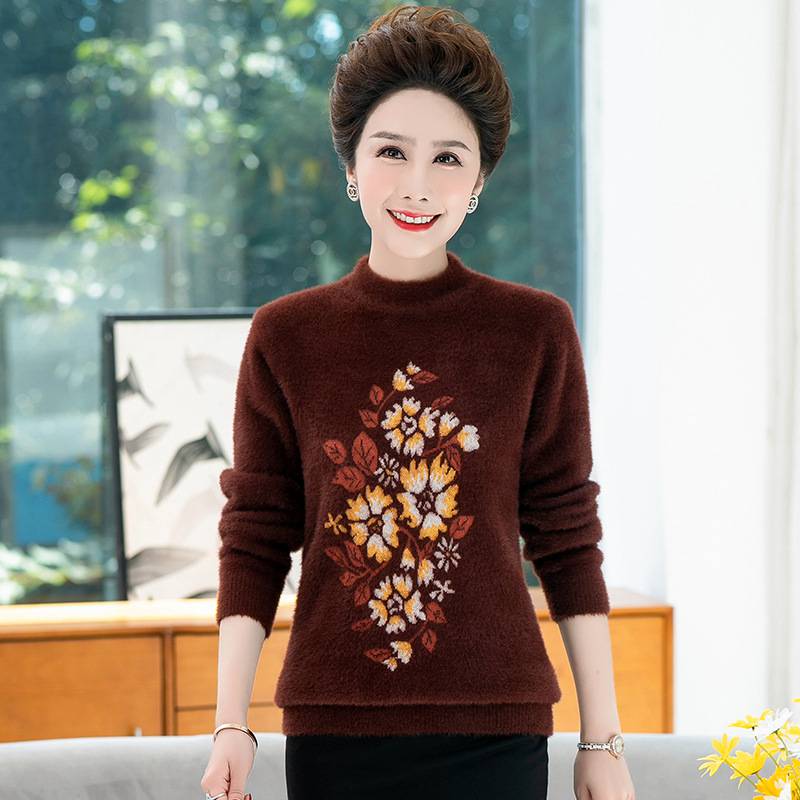 广州沙河服装批发宽松保暖毛衣上衣妈妈时尚洋气中老年妈妈女可以***的衣服