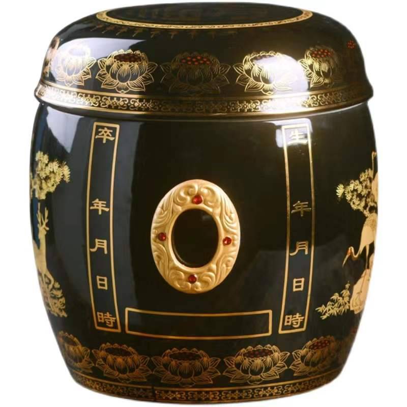 圆形经文骨灰坛可插图片陶瓷骨灰盒罐子批发厂