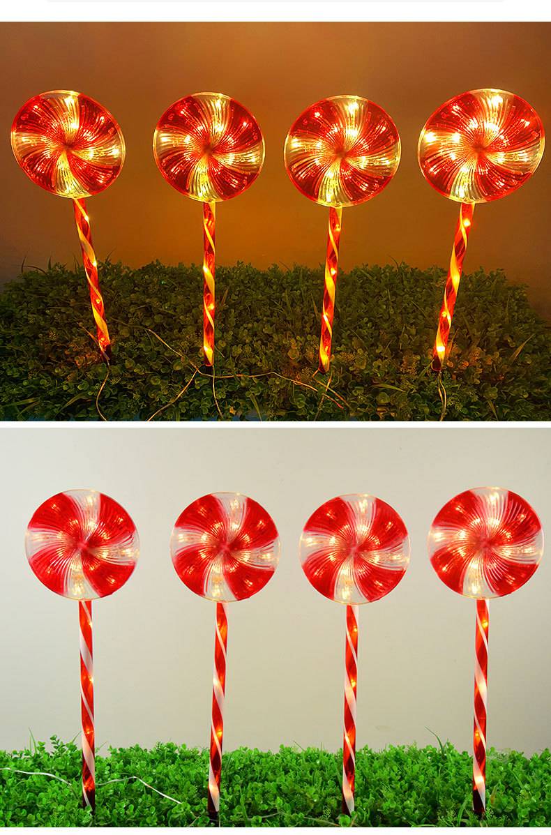 太阳能糖果灯户外防水led圣诞节日装饰灯棒棒糖造型地插灯