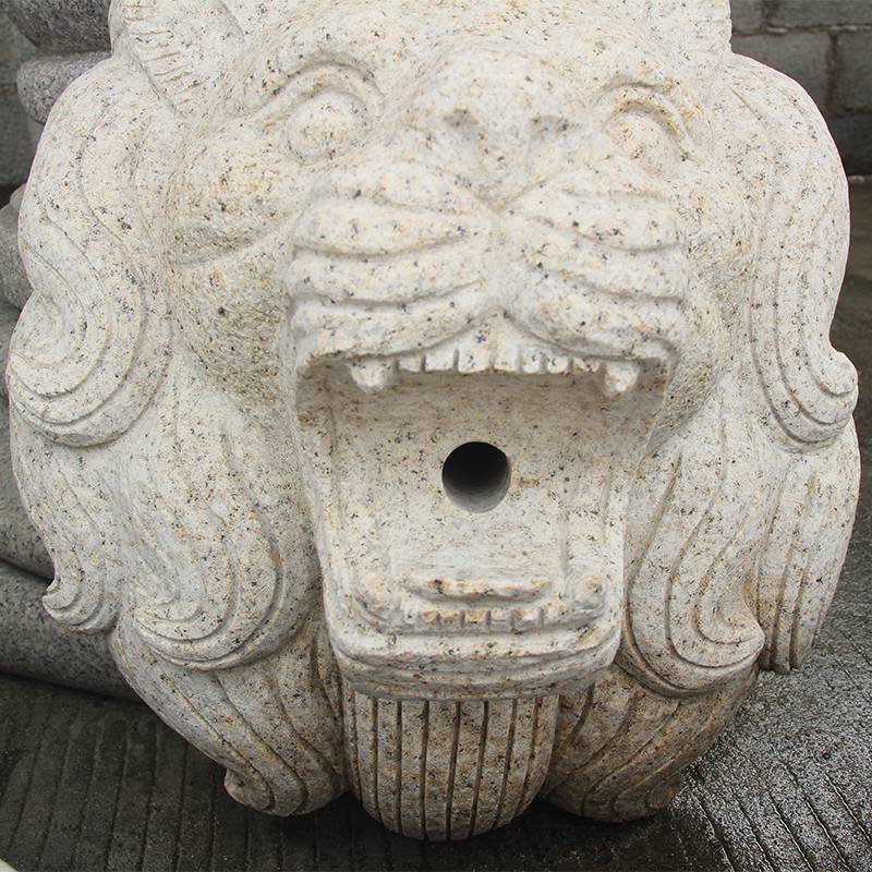 石雕喷水狮子头黄锈石墙壁挂件喷水狮子头喷泉庭院鱼池水景摆饰惠安