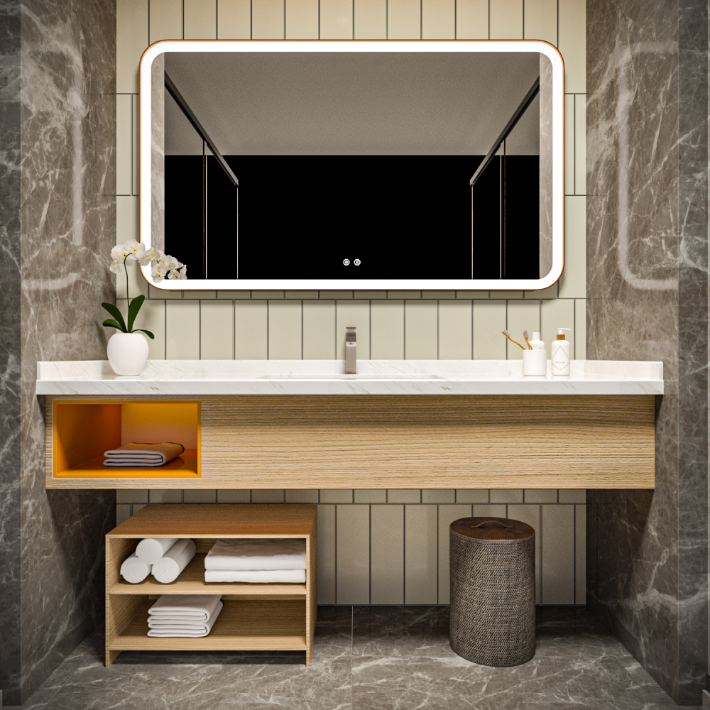 太空铝酒店风浴室柜组合岩板一体盆定制洗漱台现代卫浴新品发布