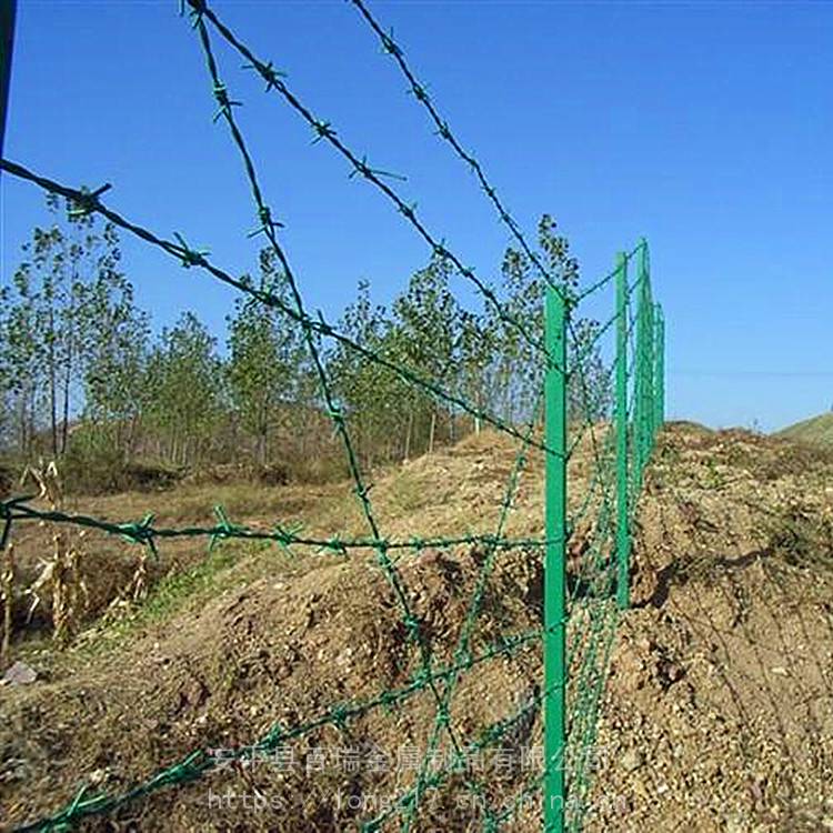 百瑞公路刺钢丝隔离栅圆管立柱镀锌刺绳护栏网围界量大优惠