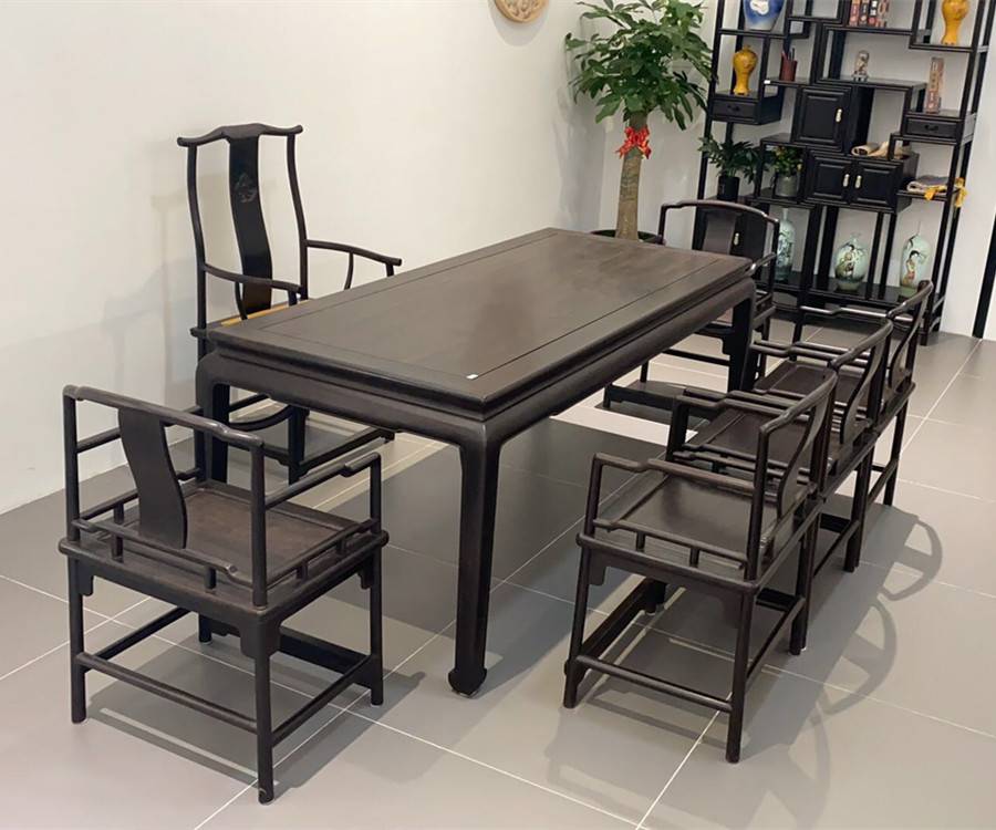 明代工艺红酸枝茶室家具做工优良紫光檀18米办公茶桌插套