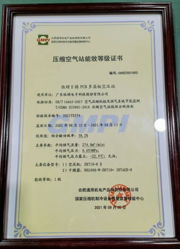 压缩空气站能效等级证书 压缩空气站能效等级证书