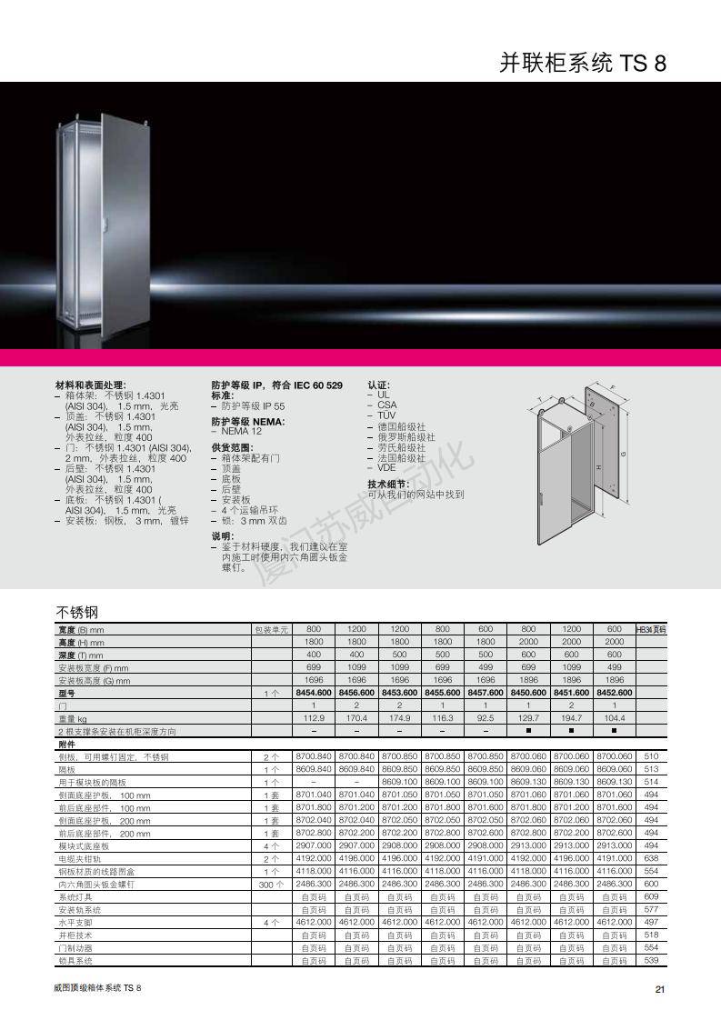 rittal电气柜威图机柜ts8系列ip55防护等级