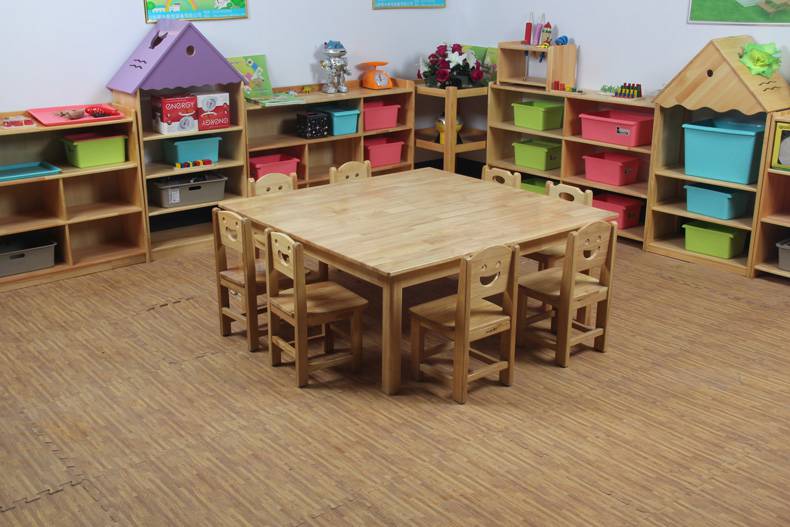 幼儿园桌椅定制山东厚朴幼儿园实木桌椅组合儿童学习大方桌