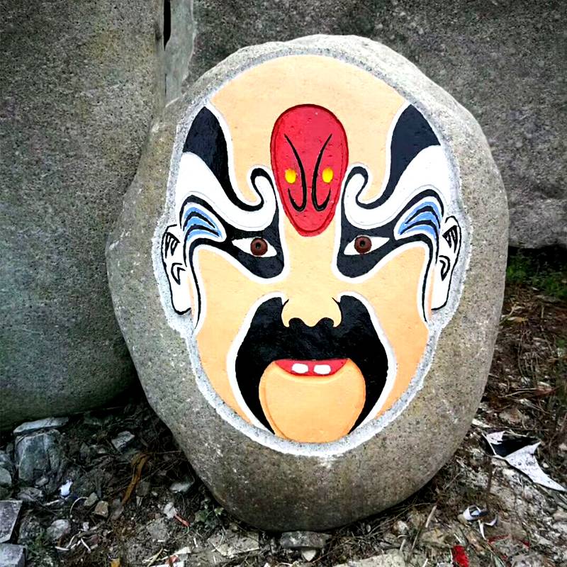 石雕脸谱泰山石雕刻彩绘京剧脸谱文化浮雕雕塑户外景观摆放万森雕塑