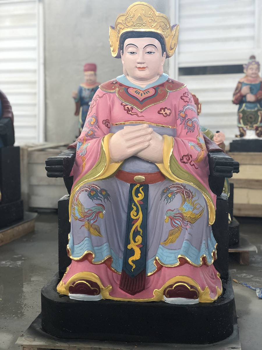 花岗岩石雕三山国王神像寺庙石头佛像彩绘描金石材女神像