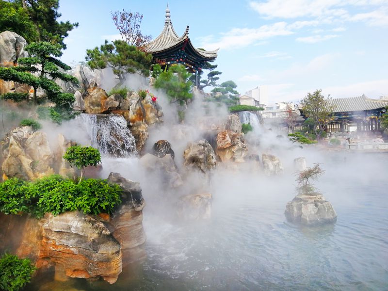 锦雾森胜园林假山水景湿地人造雾景观喷雾