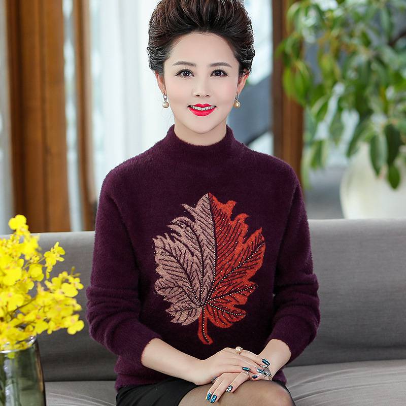 广州沙河服装批发宽松保暖毛衣上衣妈妈时尚洋气中老年妈妈女可以***的衣服