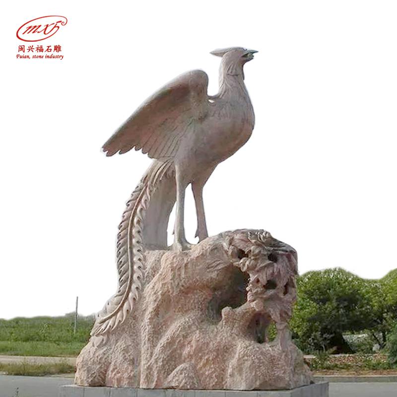 福建惠安石雕厂供应石雕凤凰瑞兽雕刻晚霞红百鸟朝凤雕塑广场景观摆件