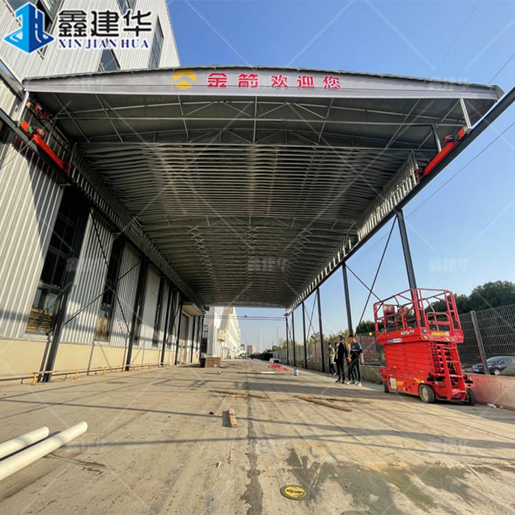 定做电动伸缩雨棚移动推拉活动篷钢立柱架空防雨蓬