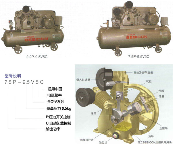 深圳市光明區有油活塞空壓機日立往復式空壓機55p95v5c