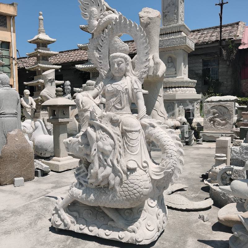 石雕佛像青石骑龙观音雕塑观音菩萨