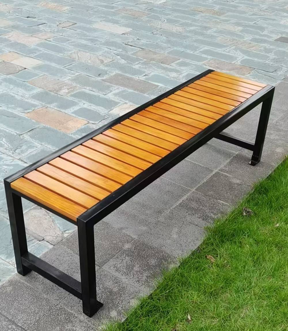公园椅户外不锈钢长椅防腐塑木实木长条凳铁艺座椅庭院园林休闲凳