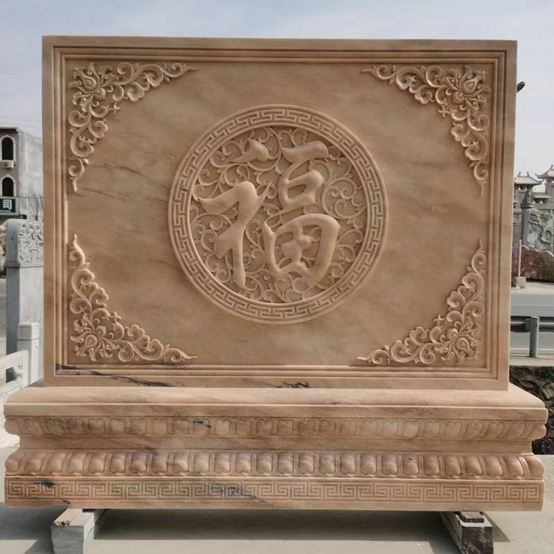 四川凉山天然汉白玉影壁墙中式玄关浮雕壁画曲阳濠景雕塑