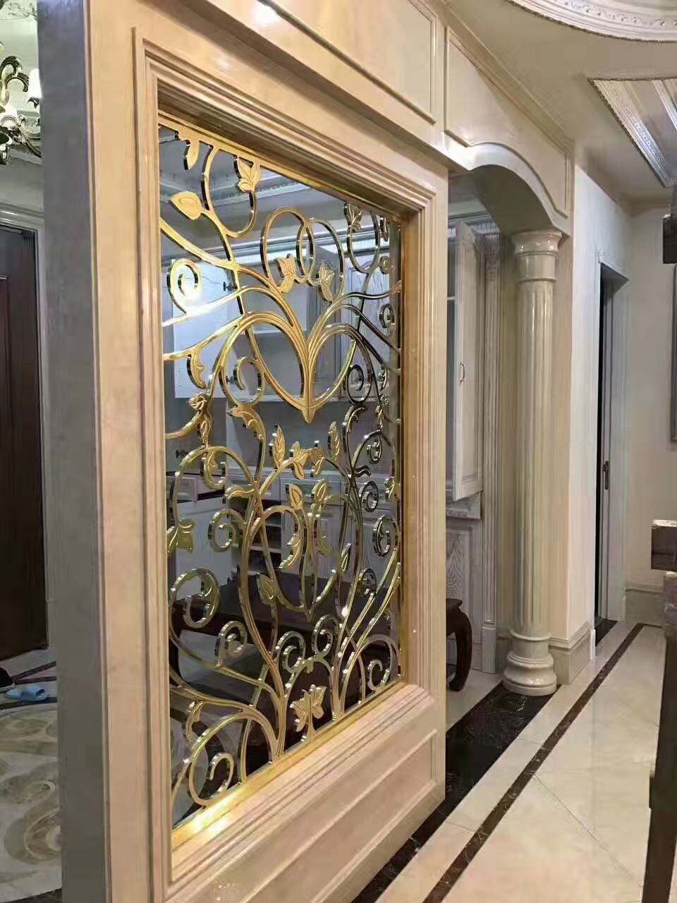 鞍山新中式屏风隔断玄关铜艺楼梯别墅个性沙金铜扶手胜在设计时尚