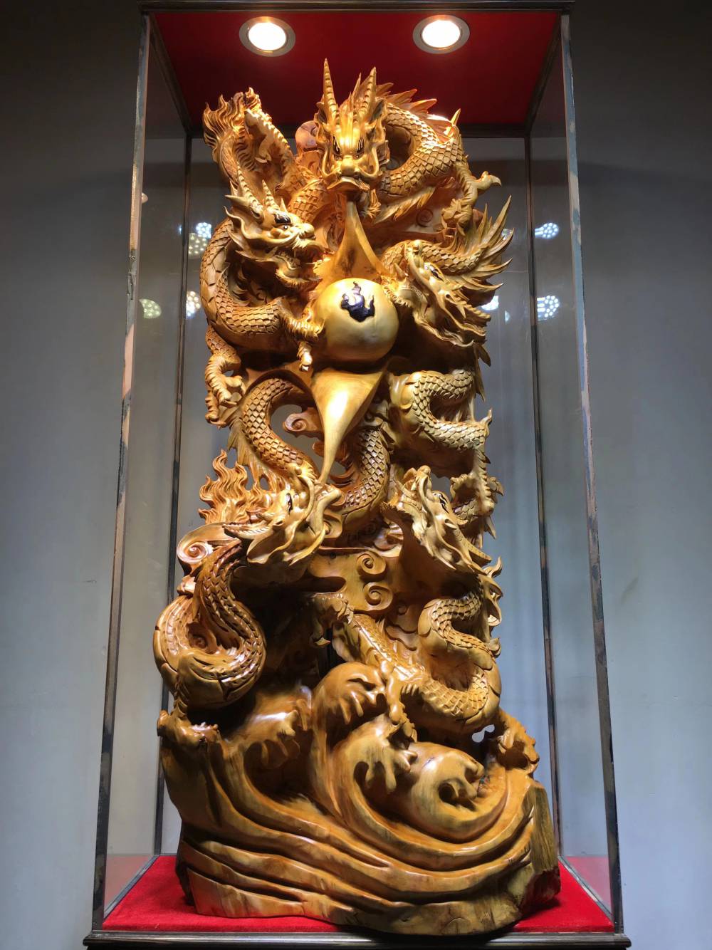 木箱入り　硯　龍彫　二格彫花8吋　約20cm 木箱入り硯龍彫二格彫花8吋約20cm