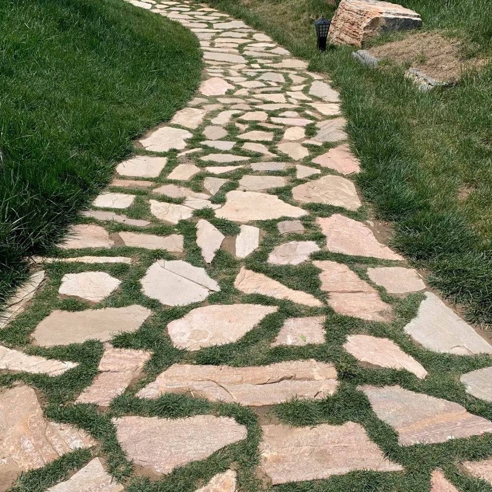 青灰黑色板岩碎拼石青石板不规则片石铺地乱形石景观挡墙垒墙石