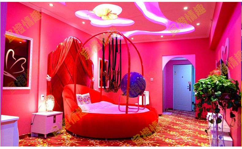 上海厂家生产主题酒店床圆床电动红床sm秋千吊杠床情侣情趣宾馆震动床