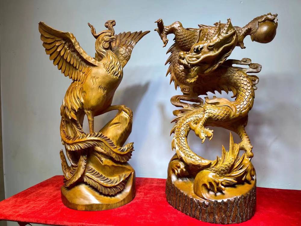 龍鳳呈祥ティーポット銅雕ティーポット 金属工芸品 龍酒壺 鳳凰