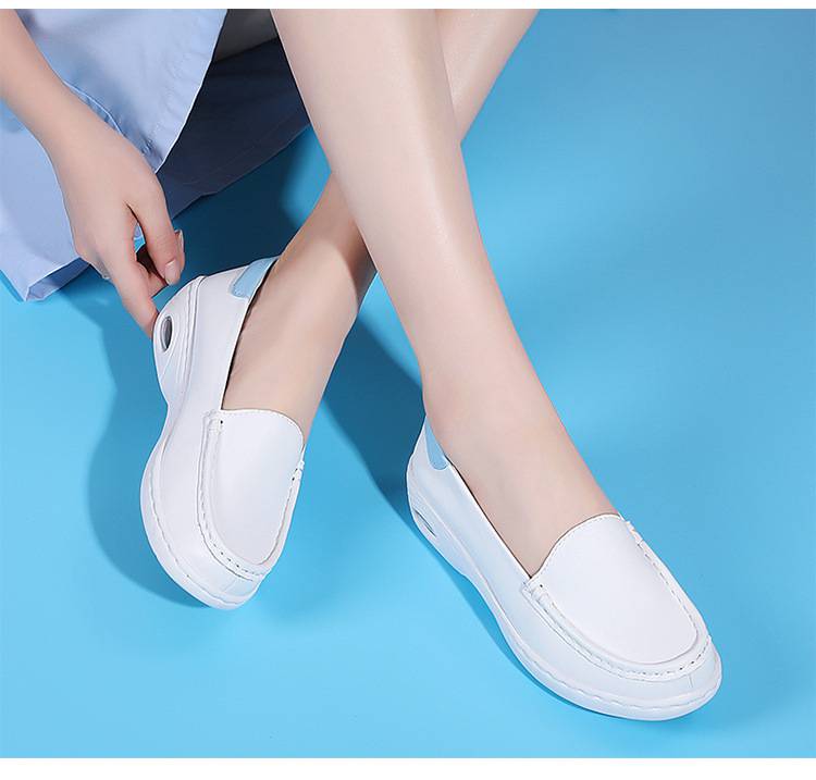2023年牛皮气垫医院白色护士鞋舒适软底潮流小白鞋平底医生