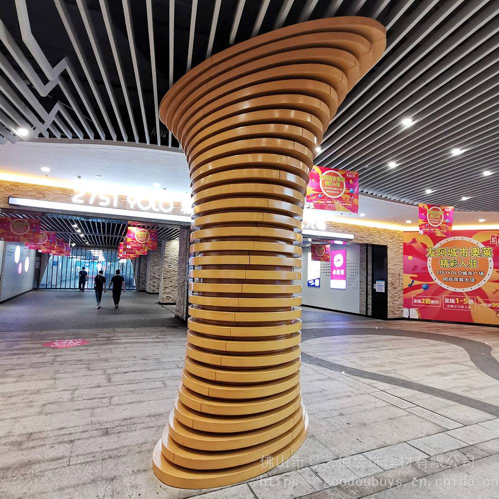 贵州茶博园仿古圆柱仿木纹包柱铝单板广东现场定制木纹铝单板图片