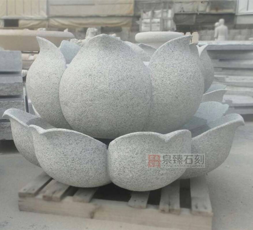 花岗岩莲花瓣可喷水寺院水池石雕石材喷水莲花造型