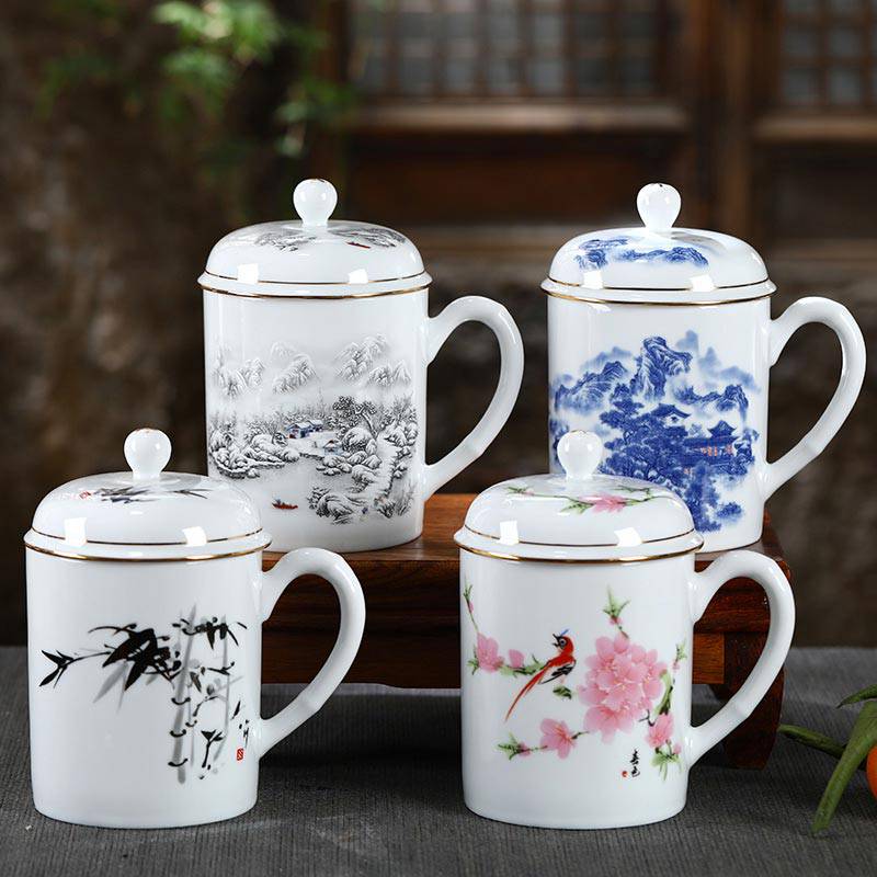 景德镇描金茶杯印logo手工镶金陶瓷杯子加字