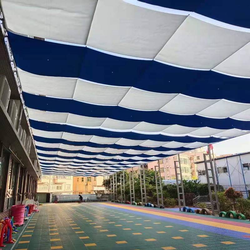 沧州学校室外遮阳帘衡水学校电动天棚帘幼儿园操场户外电动遮阳棚