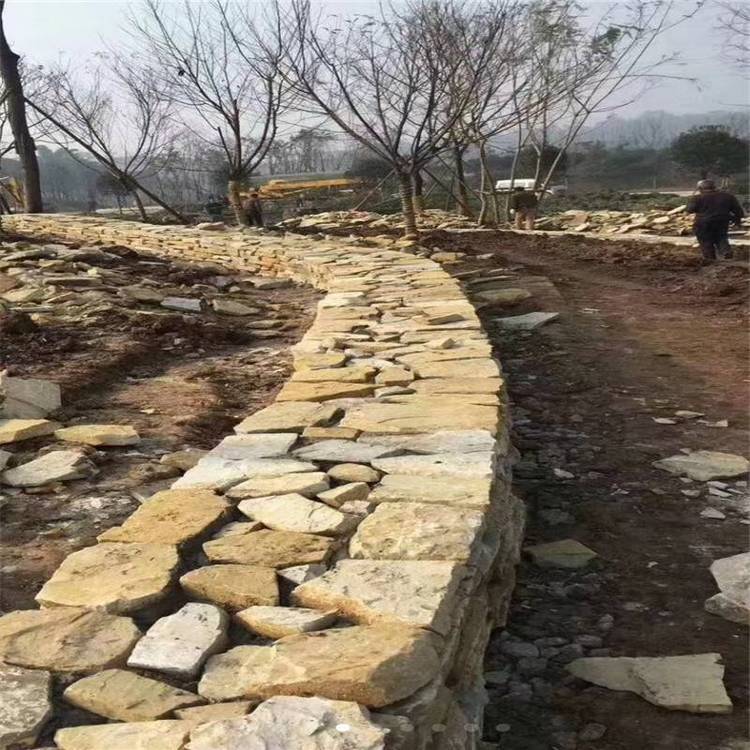 护坡景区黄色垒墙石景观墙石头板岩垒墙石景观毛石挡墙