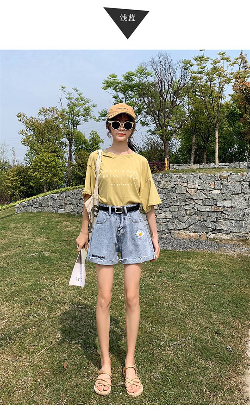 广西桂林步行东大门牛仔女短裤义乌尾货处理一条街宽松显瘦阔腿a字