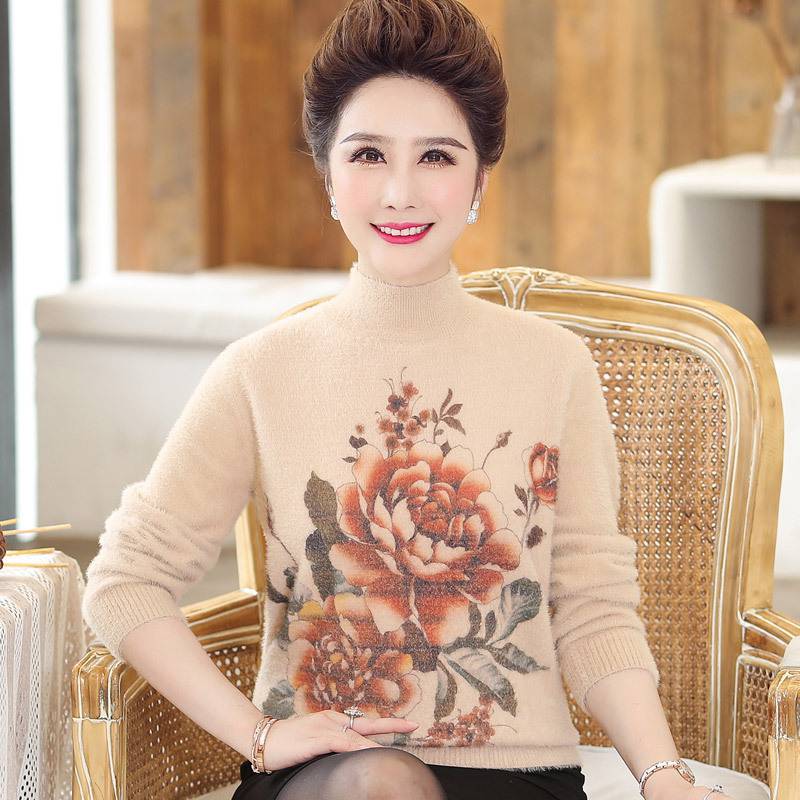 广州沙河服装批发宽松保暖毛衣上衣妈妈时尚洋气中老年妈妈女可以***的衣服
