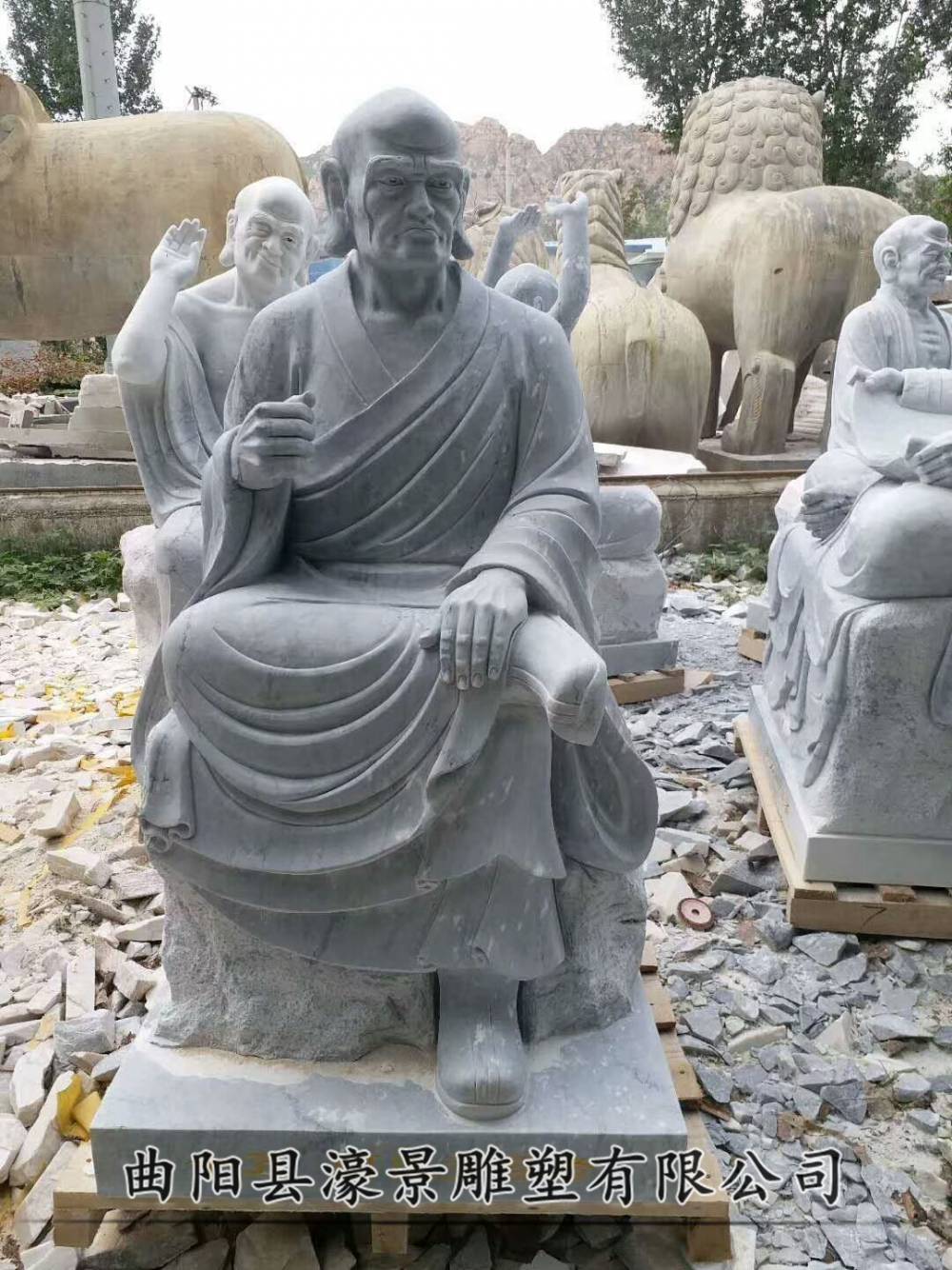 厂家供应石雕五百罗汉像青石十八罗汉佛像哼哈二将祠堂寺庙观