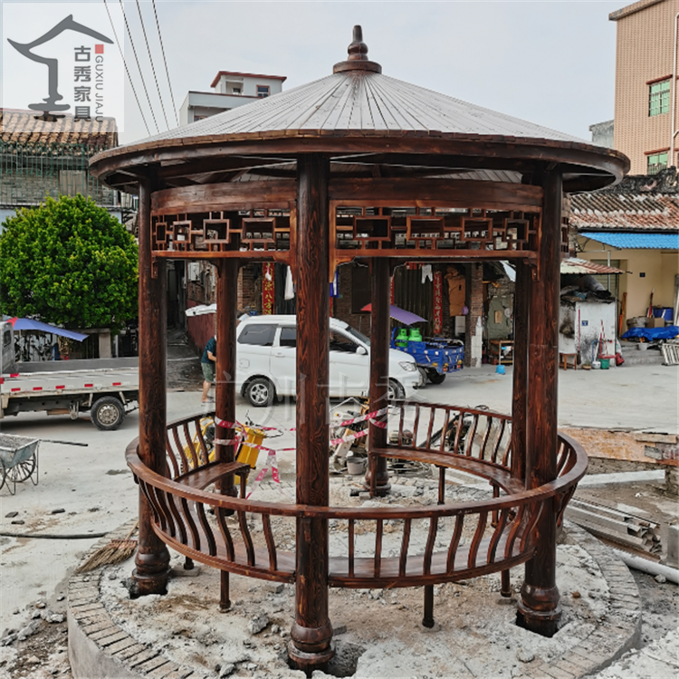 供应圆形景观凉亭景区木制圆形亭子斗笠防腐木欧式凉亭