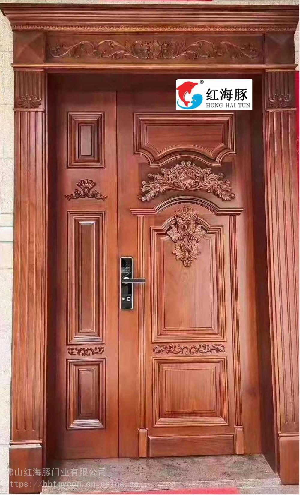 红海豚原木四开大门别墅双开门豪华实木门
