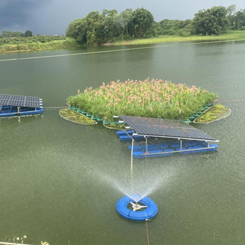 太阳能喷泉曝气机河道治理湖泊增氧修复曝气设备 艾珍环保