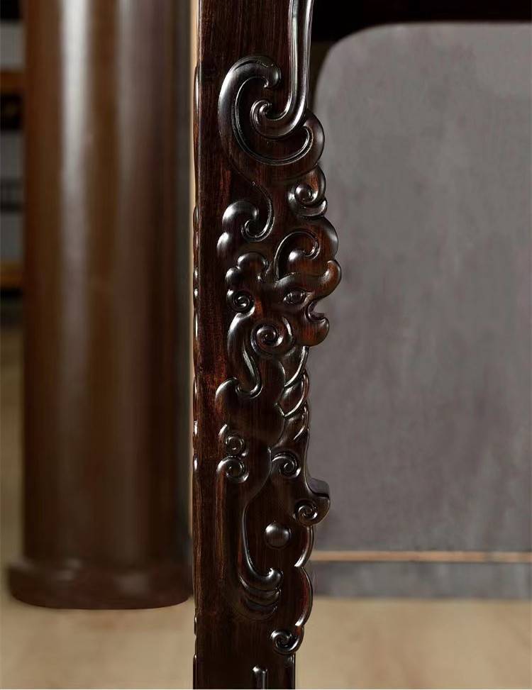 精美绝伦紫光檀螭龙纹画案古典中式红木大书房组合家具