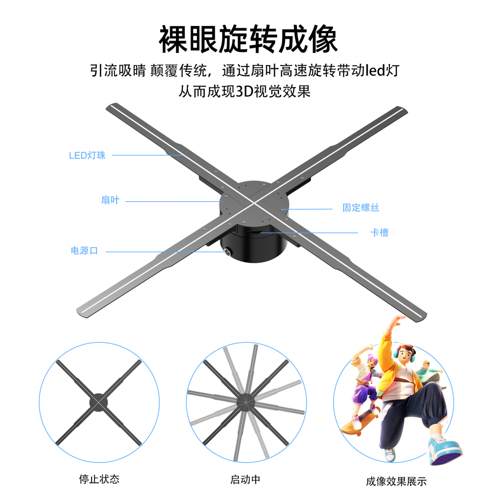 裸眼3d全息投影仪空气成像led旋转风扇屏立体全息广告机无屏显示