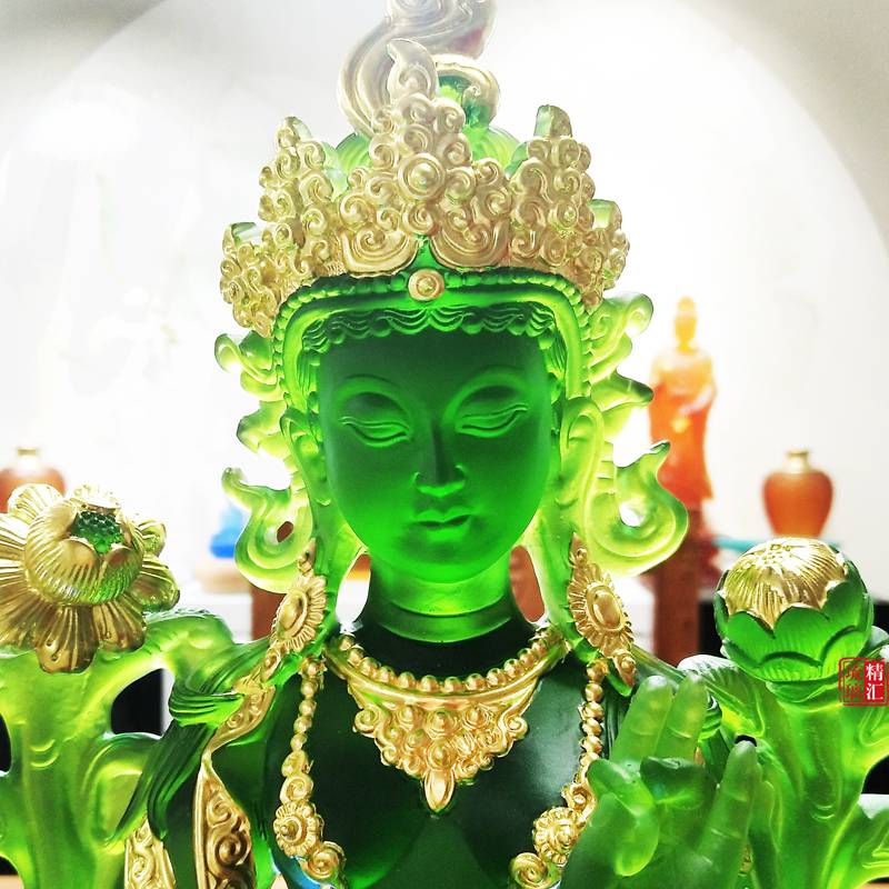 广州琉璃工厂琉璃佛像绿度母菩萨寺庙琉璃佛像工厂贴金鎏金佛像寺庙