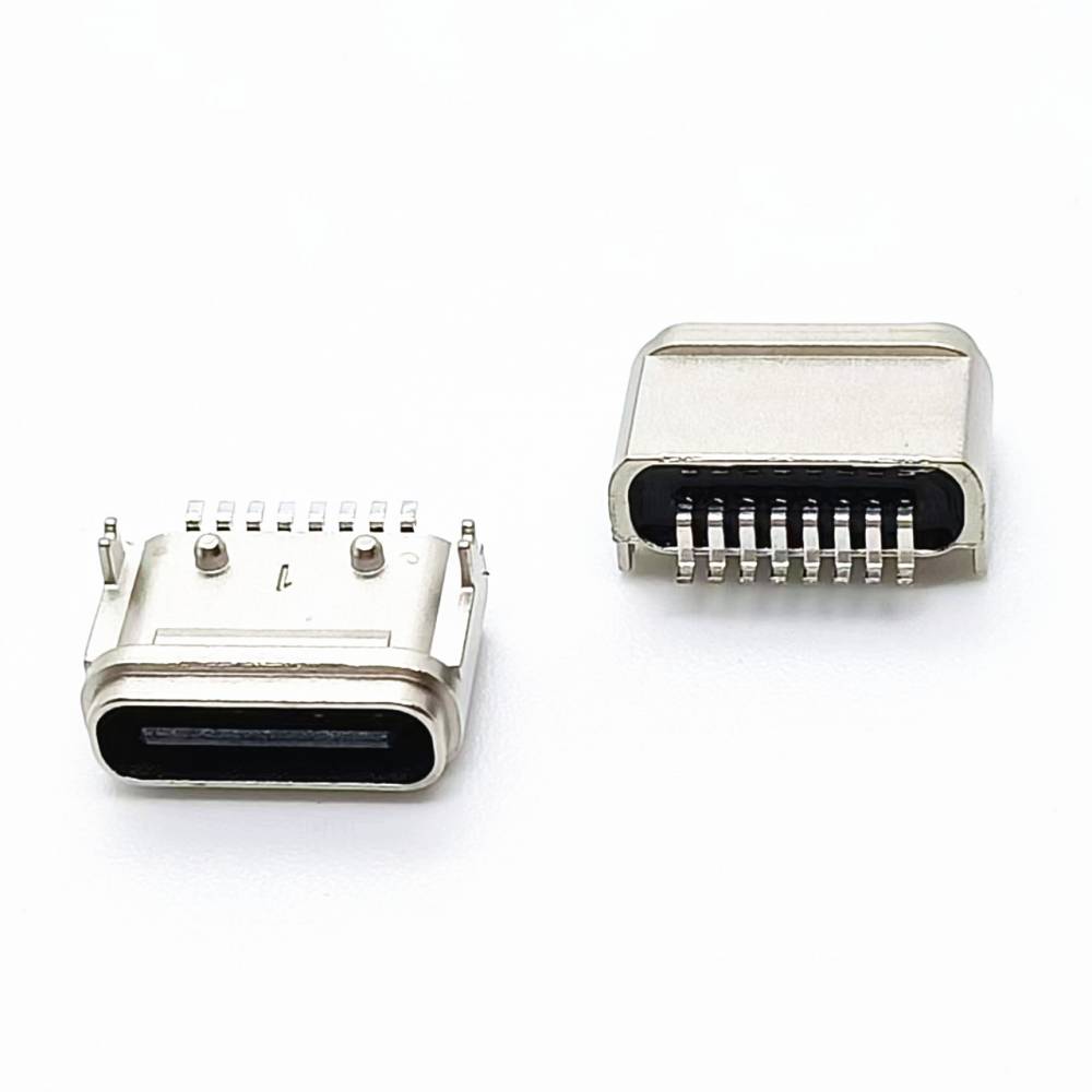 typec8pin贴片防水母座锌合金外壳usbcf8p板上smt防水插座图片