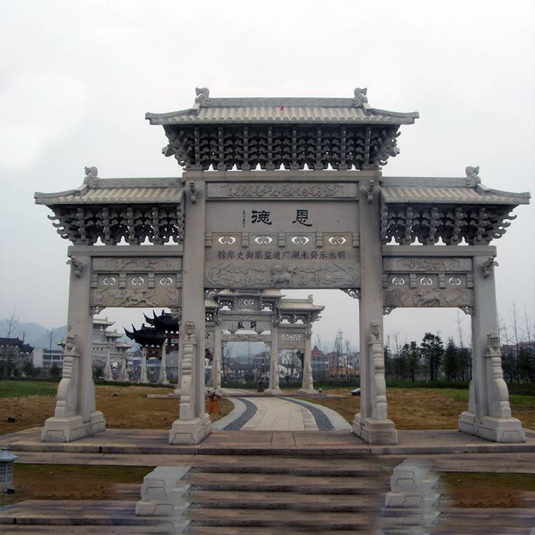 厂家供应石牌坊石雕牌坊免费设计安装三门青石牌坊加工定做