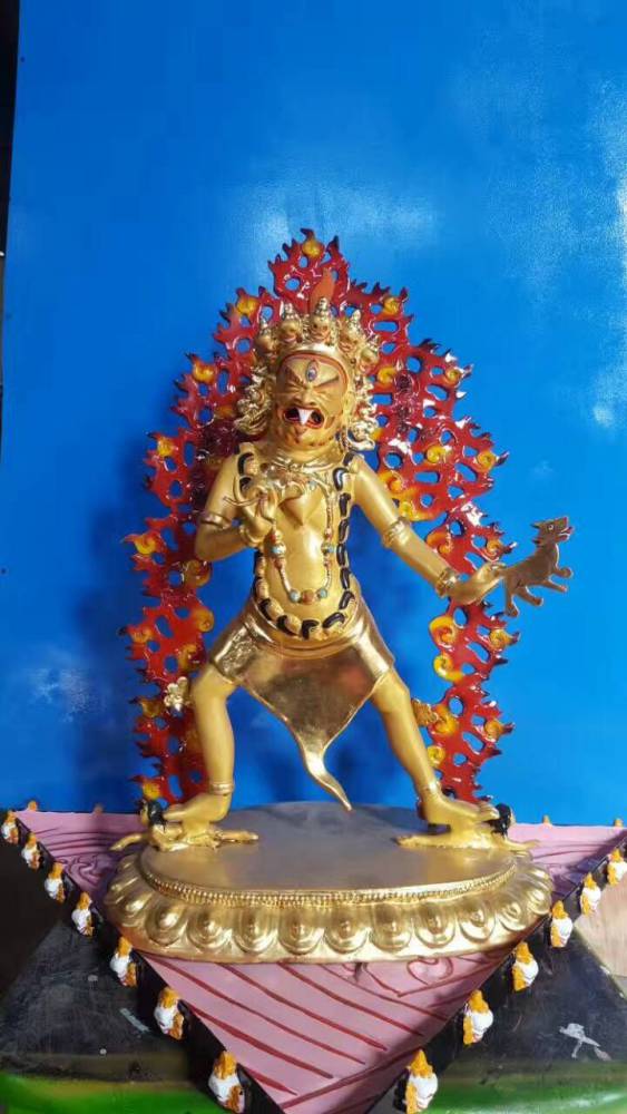 单坚护法佛像纯铜铸造大型藏传铸铜一1米骑羊单肩护法丹坚护法密宗