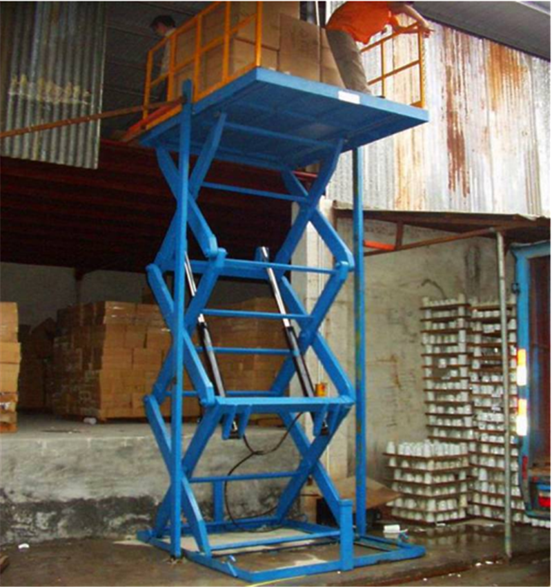 东营航天牌月台固定剪叉式高度调节板2吨剪叉式载货升降机非标定制