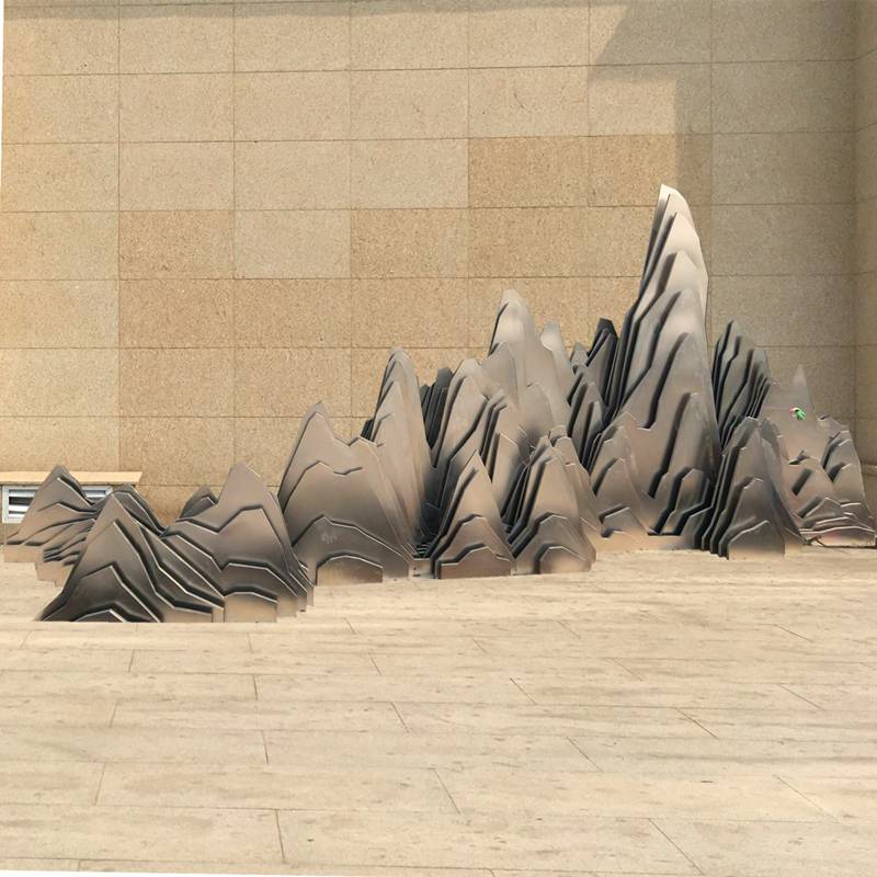 户外不锈钢假山雕塑售楼处金属铁艺创意水景山形云纹雕塑摆件