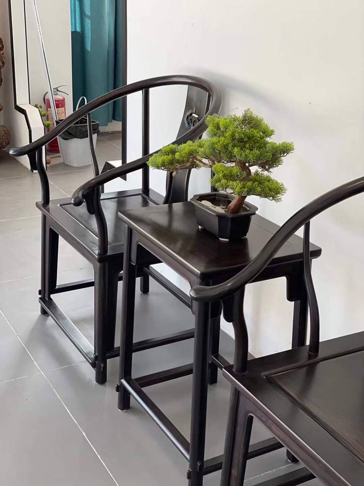 王世襄款明式圈椅小巧别致紫光檀麒麟圈椅3件套曲线苍劲有力